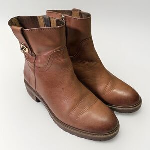 Coach Leather Ankle Boots Women’s Size 8 Brown Zip-Up Logo Turnlock Detail